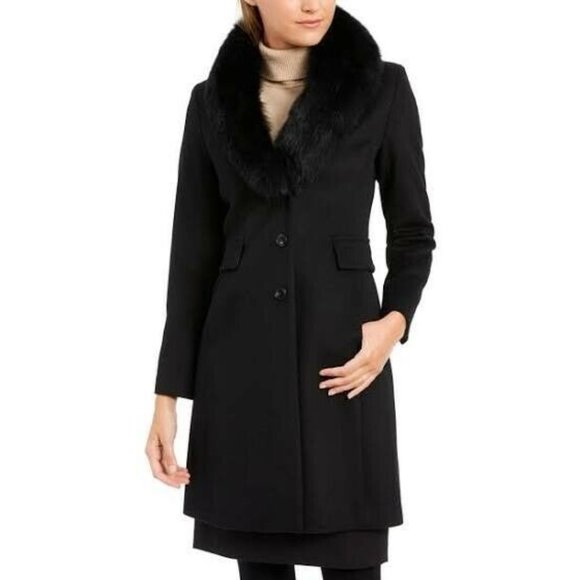 Forecaster Fox-Fur-Collar Reefer Pocketed Black Coat Size 8 - Picture 2 of 9